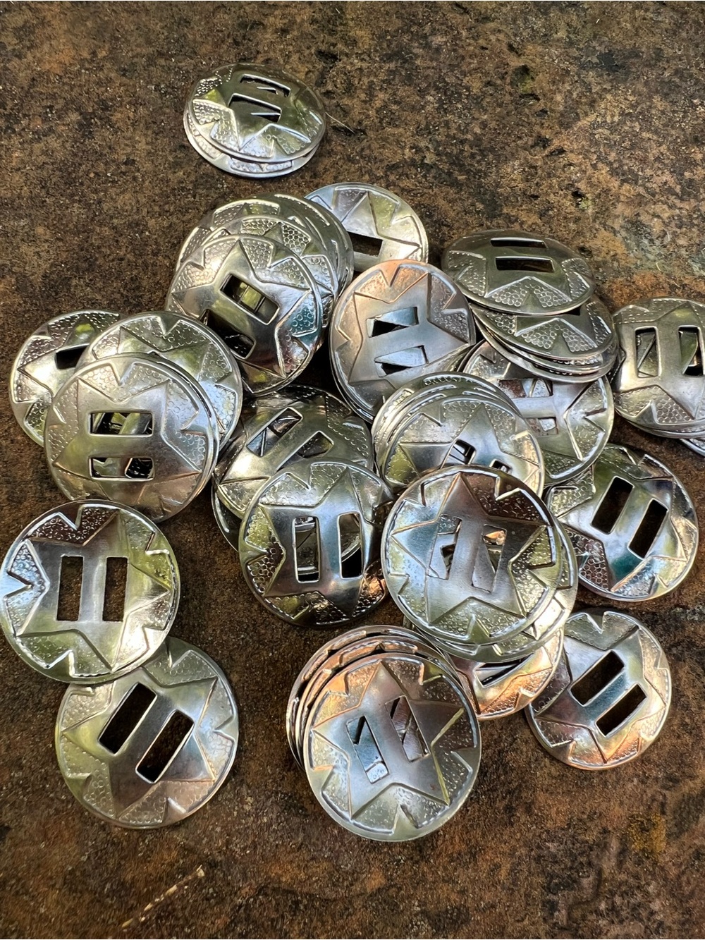 Lot of 56 Nickel Silver Star Conchos 1.5" Slotted Western Leathercraft